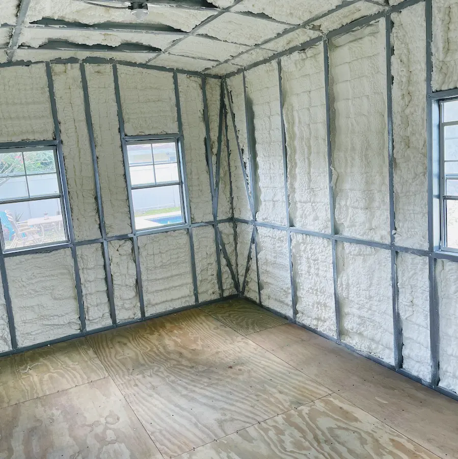 Closed-cell spray foam insulation applied to wall cavities in a residential project in West Palm Beach
